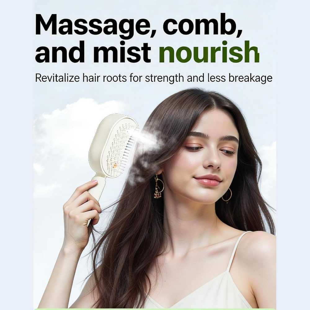 Electric Air Cushion Detangling Comb – Nano Mist Hydrating Hair Brush